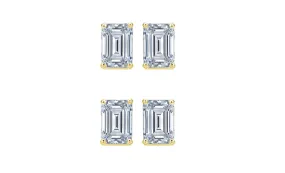 18k Yellow Gold 6mm 3Ct Emerald Cut White Sapphire Set Of Two Stud Earrings Plated