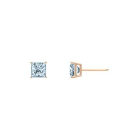 24k Rose Gold Plated 2 Cttw Aquamarine Square Stud Earrings