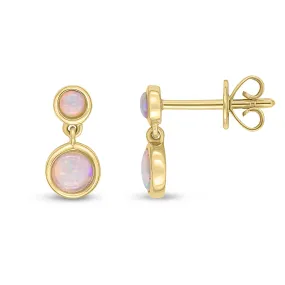 9K Yellow Gold Double Round Opal Drop Earrings