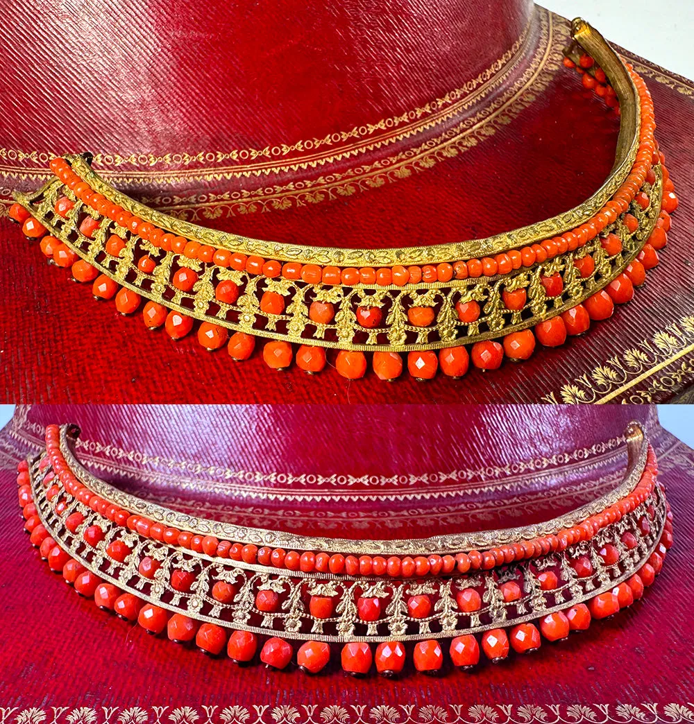 Antique French Empire Red Coral Tiara 3, Napoleon I Era Diadem, Crown, Hair Ornament