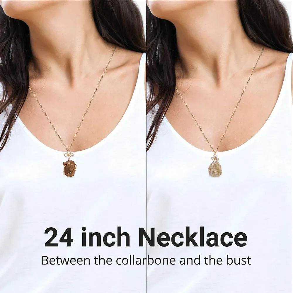 Crystal Necklaces - Handmade Healing Amethyst & Rose Quartz, Fluorite & White Crystal, Citrine & Tiger's Eye Raw Gemstone Necklace Sets - 24" Necklace Length - Set of 2 Birthday Mothers Day