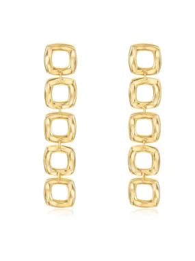 Dangle Squares Gold Earrings, 18k Gold Plated .925 Sterling Silver Hypoallergenic Long Earrings