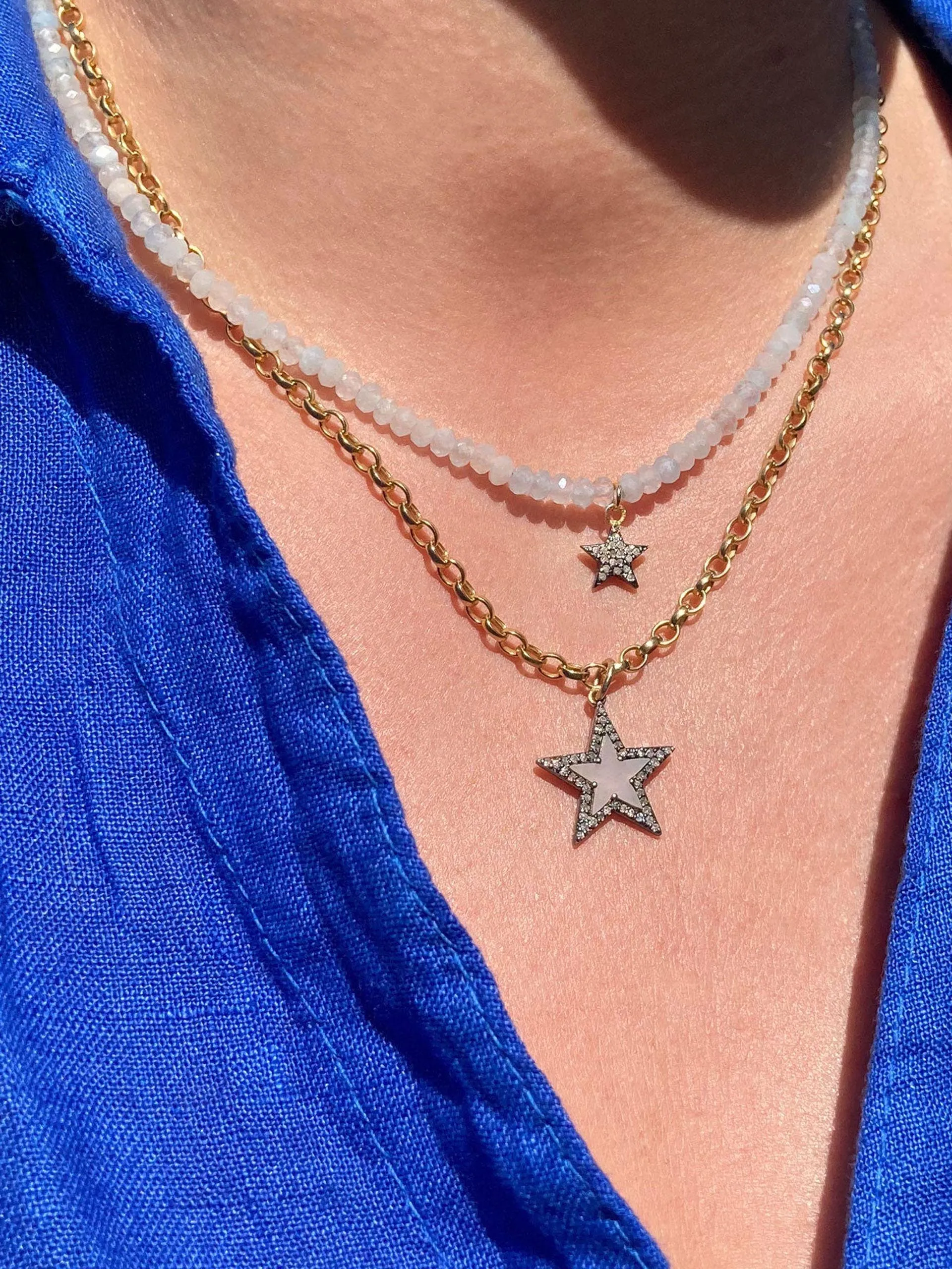 Diamond star and pastel morganite bead necklace