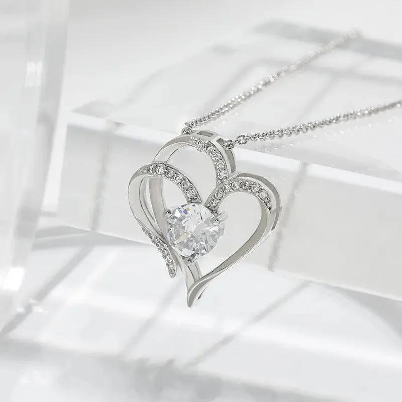 Double Heart Zircon Pendant Necklace