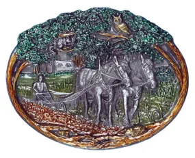 Horses Ploughing Field Belt Buckle