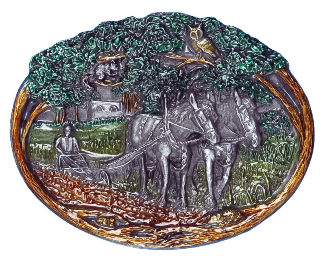 Horses Ploughing Field Belt Buckle