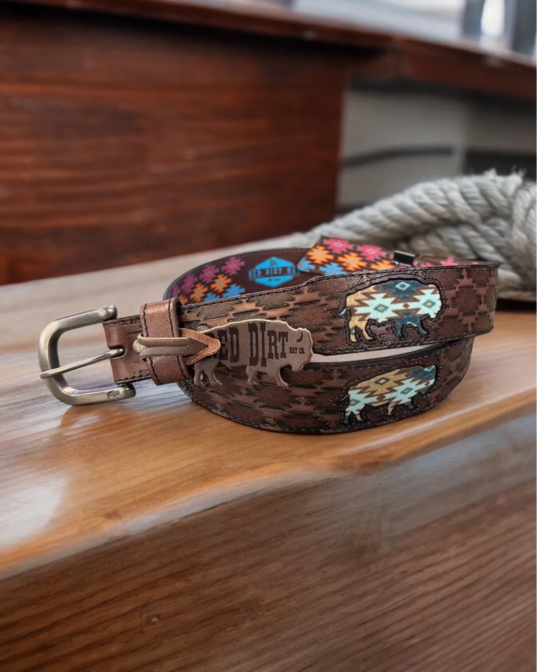 Red Dirt Hat Co. Men’s Genuine w/Southwest Buffalo Inlay Leather Belt 22227BE7