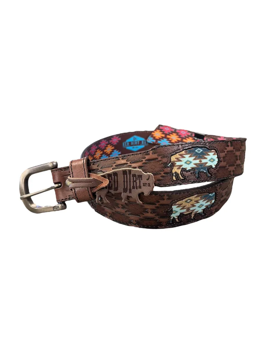 Red Dirt Hat Co. Men’s Genuine w/Southwest Buffalo Inlay Leather Belt 22227BE7