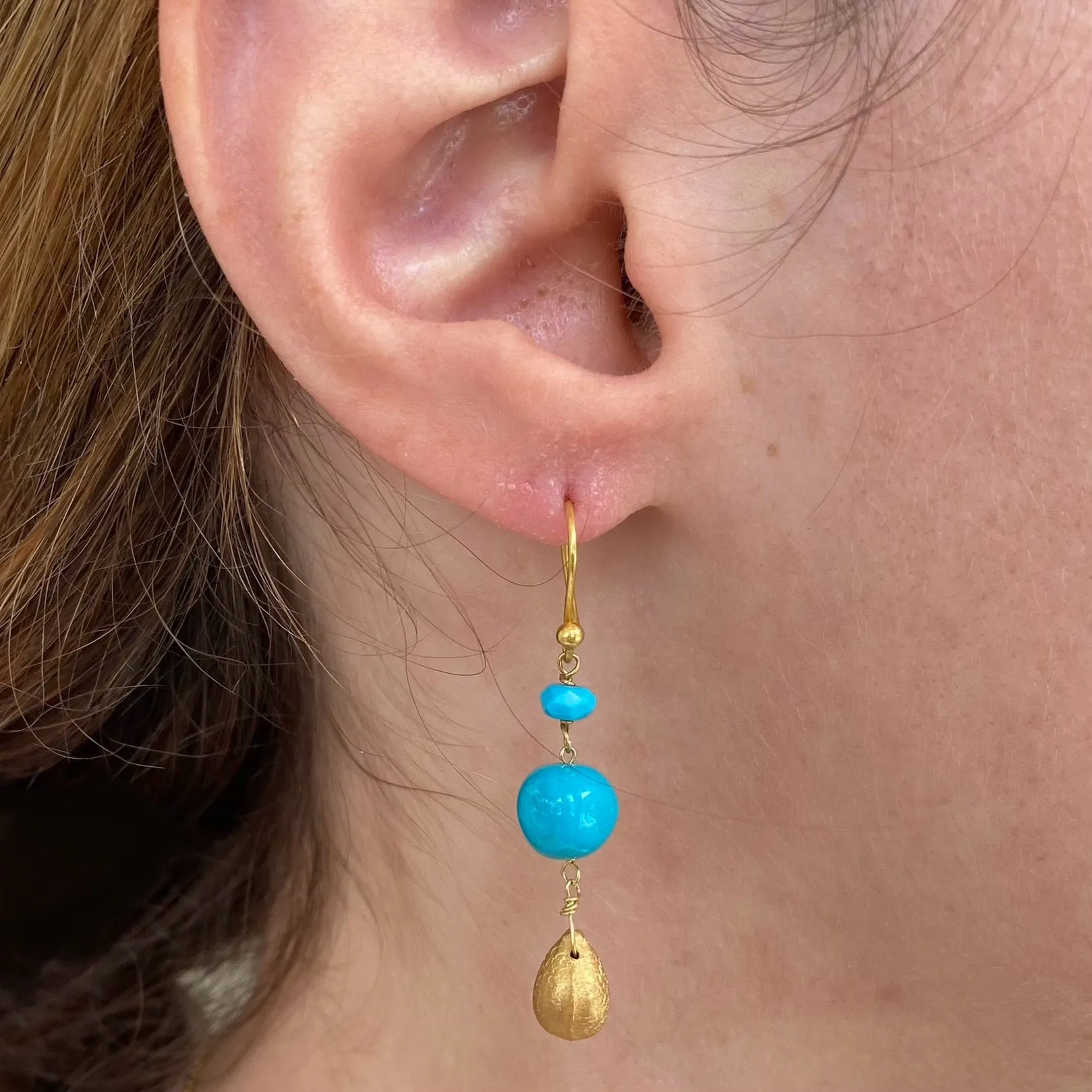 Sleeping Beauty Turquoise & Gold Bead Earrings