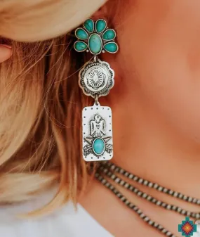 The Canton Thunderbird Turquoise & Silver Southwest Earrings