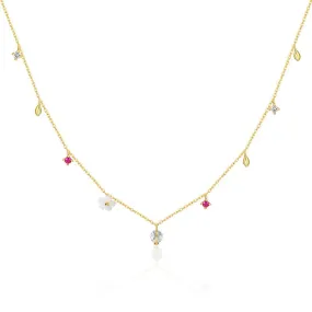 White Pear Blossom Colourful Zircon Sterling Silver Necklace